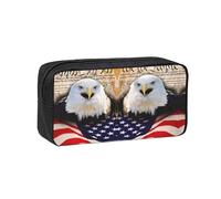 KAPPTYY Patriotic Bald Eagle with American Flag Printed Large Pencil Pouch, Durable Zipper Pen Case with Handle, for Office College Journaling