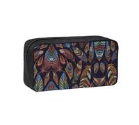 KAPPTYY Peacock Feather Printed Large Pencil Pouch, Durable Zipper Pen Case with Handle, for Office College Journaling