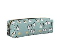 KAPPTYY Penguin Balloon Snowflake Printing School Leather Pencil Case with Zipper,Cute Pen Pouch for Boys Girls,Back to School' Supplies