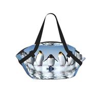KAPPTYY Penguin Printed Outdoor Picnic Mat and Handbag, Portable Round 37in Foldable for Park Lawn Family Day