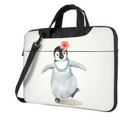 KAPPTYY Penguin Wearing Flowers Print Structured Laptop Bag Oxford Cloth Briefcase Padded Shoulder Case With Front Pockets