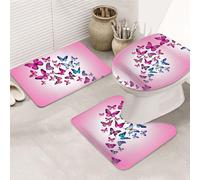 KAPPTYY Pink Butterflies Printing 3 Piece Bathroom Rugs Set, 31.5x20in Non Slip Mats For Suite,Vacation Home,Absorbent Floor Rugs