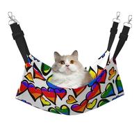 KAPPTYY Rainbow Colored Gay Pride Hearts Hanging Pet Hammock Bed With Adjustable Straps And Metal Hooks Double Sided Bed