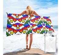 KAPPTYY Rainbow Colored Gay Pride Hearts Print Quick Dry Towel Bath Shower Beach Wrap For Gym Vacation Adults