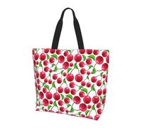 KAPPTYY Red Cherries Printed Shoulder Bag For Women Large Reusable Tote Bag Trendy Handbag For Travel Shopping