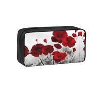 KAPPTYY Red Poppy Flower Printed Large Pencil Pouch, Durable Zipper Pen Case with Handle, for Office College Journaling
