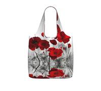 KAPPTYY Red Poppy Flower Printed Shopping Tote Bag Foldable, Reusable Grocery Bag, Compact Lightweight Bag for Commuting