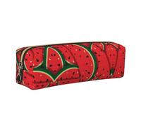 KAPPTYY Red Watermelon Printing School Leather Pencil Case with Zipper,Cute Pen Pouch for Boys Girls,Back to School' Supplies