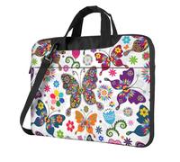 KAPPTYY Spring Floral Butterfly Print Structured Laptop Bag Oxford Cloth Briefcase Padded Shoulder Case
