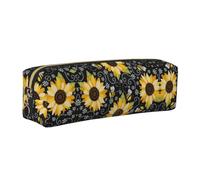 KAPPTYY Sunflower Bees Printing School Leather Pencil Case with Zipper,Cute Pen Pouch for Boys Girls,Back to School' Supplies