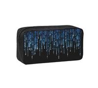 KAPPTYY the Blue Binary Printed Large Pencil Pouch, Durable Zipper Pen Case with Handle, for Office College Journaling