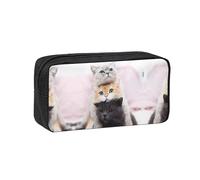 KAPPTYY Three Cats Printed Large Pencil Pouch, Durable Zipper Pen Case with Handle, for Office College Journaling