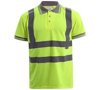 Kapton Hi Vis Short Sleeve Polo Shirt with Reflective Tape Strip S- 5XL Yellow Orange high Visibility Glow Security Work Builder 3m scotchlite viz top
