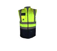 Kapton Hi Visibility Reversible 2 Tone Fleece Lined Waterproof Bodywarmer High Viz Vis Navy Gilet Body Warmer Waistcoat Outdoor Workwear Yellow Orange Reflective Strips Warm Winter Work Security