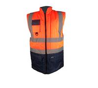 Kapton Hi Visibility Reversible 2 Tone Fleece Lined Waterproof Bodywarmer High Viz Vis Navy Gilet Body Warmer Waistcoat Outdoor Workwear Yellow Orange Reflective Strips Warm Winter Work Security