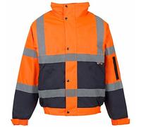 Kapton Hi Viz Hi Vis High Visibility Jacket Hoodie Hooded Sweat Shirt Fleece Top Jogger (Orange/Navy-Bomber Jacket, XL)