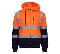Kapton Hi Viz Hi Vis High Visibility Jacket Hoodie Hooded Sweat Shirt Fleece Top Jogger (Orange/Navy Zip Hoddie, 2XL)
