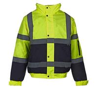 Kapton Hi Viz Hi Vis High Visibility Jacket Hoodie Hooded Sweat Shirt Fleece Top Jogger (Yellow/Navy-Bomber Jacket, Large)