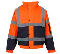 Kapton Hi Viz High Vis Visibility Bomber Jacket Work Coat Security Jacket Waterproof (Orange/Navy, XL)