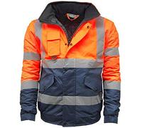 Kapton Mens Waterproof Hi Visibility Two Tone Safety Quilted Bomber Jacket Standard Safety Work Wear Jackets Orange/Navy X-Large