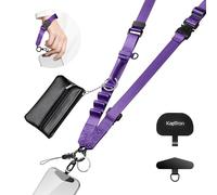 Kaptron Crossbody Phone Lanyard for iPhone - 2 in 1 Adjustable Crossbody Phone Lanyard Wrist Strap with Phone Tethers, Purple, Universal