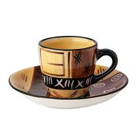 Kapula Hand Painted Ceramic Espresso Cup and Saucer - South African Safari Gold Design - Dishwasher and Microwave Safe - Unique Crafted Kitchenware and Home Decor