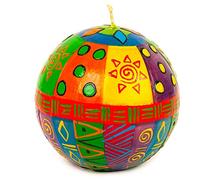 Kapula South African Ball Candle - Hand Painted Multi Coloured Ethnic Design - Premium Wax with Single Wick - Long Burn Time - Stylish Home Decor - 10cm