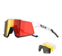 KAPVOE 4 Lens Cycling Glasses UV400 TR90 for Men and Women K9022 | 4 Lenses: Red PC Day, Black Polarised, Clear Night, Yellow Low Light; UV400, approx. 34g TR90