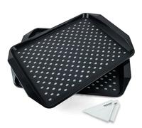 KAQAHIDO Large Non Slip Serving Tray with Grippy Dots, TV Lap Trays for Eating on Couch, Meal Serve for Dinner Breakfast, Rectangular Food Carrying for Plates, Glasses, Dishes, Set of 2, Black