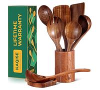 KAQISE Wooden Spoons for Cooking, Kitchen Utensils Set, Wood Spatulas Soup Ladle Serving Spoons Teak Wooden Utensil Set(8 Pieces )