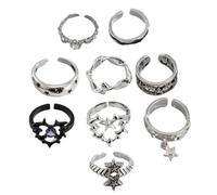 KAQNTUD 9 Pieces Thorn Gothic Rings Set for Women and Men Silver Punk Grunge Vintage Jewelry with Heart Snake Skull Designs