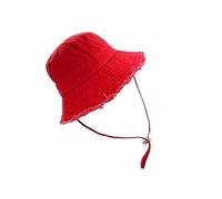 KAQNTUD Distressed Wide Brims Bucket Hat for Women Outdoor Beach Travel Adjustable Drawstring Sun Protective Fisherman Hat Bucket Red