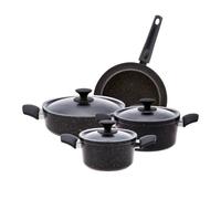 Karaca 7-Piece BlackGold Cookware Set - Non-Stick Pots and Pans Set, 3 Biogranite Pots with 3 Glass Lids & 1 Granite Frying Pan, PFOA Free, Dishwasher-Safe, Pots and Pan Set