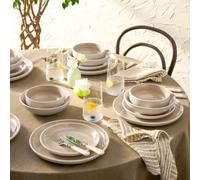 Karaca Abby Plates and Bowls Set for Stylish Tableware - Stoneware Dinner Sets for 6 People - Elegant and Durable Kitchen Dinnerware Sets - Dishwasher Safe Crockery (24 Piece, Cream)