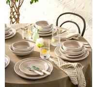Karaca Abby Plates and Bowls Set for Stylish Tableware - Stoneware Dinner Sets for 6 People - Elegant and Durable Kitchen Dinnerware Sets - Dishwasher Safe Crockery (24 Piece, Cream)