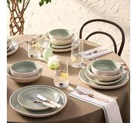 Karaca Abby Plates and Bowls Set for Stylish Tableware - Stoneware Dinner Sets for 6 People - Elegant and Durable Kitchen Dinnerware - Dishwasher Safe Crockery (24 Piece, Green)