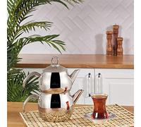 Karaca Adelya Mini Teapot Set - Metal Tea Pot 0.65 L & Teapot Lid Drinker 1.1 L - Stainless Steel Turkish Tea Maker, Induction, Dishwasher Safe