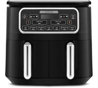 Karaca Air Cook 2-in-1 Dual XXXL Air Fryer with Stew Function, 8L, 2500W, 6 Cooking Functions, Large Meal Volume with Less Fat, Odourless and Smokeless Cooking, Adjustable Time, Black Chrome