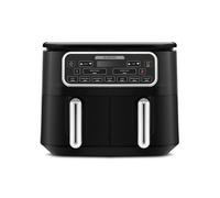 Karaca Air Cook 2-in-1 Dual XXXL Air Fryer with Stew Function, 8L, 2500W, 6 Cooking Functions, Large Meal Volume with Less Fat, Odourless and Smokeless Cooking, Adjustable Time, Black Chrome