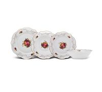 Karaca Antique Plates and Bowls Set for 6 People, White Dinner Set, Complete Kitchen Tableware Collection, Colourful Flower Design, Bone China, 24 Piece