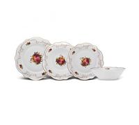 Karaca Antique Plates and Bowls Set for 6 People, White Dinner Set, Complete Kitchen Tableware Collection, Colourful Flower Design, Bone China, 24 Piece