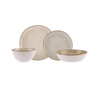 Karaca Aria 24-Piece Stoneware Dinner Set, Plates and Bowls Set for 6 People, Reactive Glaze Dinnerware with Side & Dinner Plates, Pasta/Cereal/Soup Bowls (Beige)