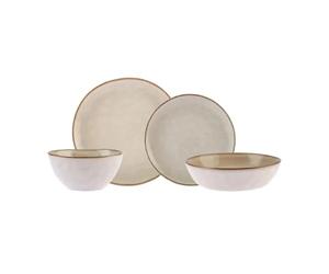 Karaca Aria 24-Piece Stoneware Dinner Set, Plates and Bowls Set for 6 People, Reactive Glaze Dinnerware with Side & Dinner Plates, Pasta/Cereal/Soup Bowls (Beige)