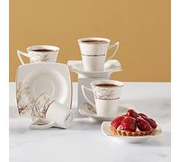 KARACA Autumn Turkish Coffee Cup Set for 6 People - 12 Piece Coffee Cups with Saucers - Small Porcelain Espresso Set - Ideal for Serving Greek, Arabic Coffee (90 ml)