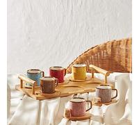 KARACA Bamboo Coloured Coffee Cup Set, 6 People, 90 ml with Tray, Turkish Coffee, Robust Mocha Cup, Mocha Cups, Espresso Cups