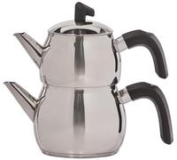 Karaca Belinay Stainless Steel Tea Pot Set - Set of 1 Litre Teapot with Lid and Tea Sieve and Drinker Kettle 1.6 litres - 18/10 Stainless Steel - Medium, Silver Black