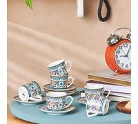 Karaca Beylerbeyi Porcelain Turkish Coffee Cup Set of 6, 12 Piece, 80ml, White Blue Multi