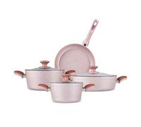Karaca Bio Granite Induction Cookware Set with Lids - Non Stick Pots and Pans Sets - Durable for Enhanced Cooking Experience - PFOA Free (7 Piece, Rosegold)