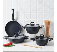 Karaca Biodiamond Powerful 7- Piece Induction Cookware Set - Non-Stick Pots and Pans Set, 3 Pots with 3 Glass Lids & 1 Frying Pan, PFOA Free, Dishwasher-Safe, Induction Pot and Pan Set, Black