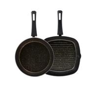KARACA Biogranite Induction Pan Set, 2 Pieces, Black/Gold, Casserole and Egg Pan Set, Biogranite, Pan, Egg Pan, Non-Stick Function, Advanced Technology, Households and Families